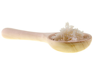cooked rice on a wooden spoon