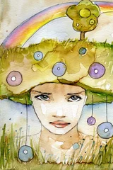 Poster de jardin Inspiration picturale portrait arc-en-ciel d& 39 une jeune femme