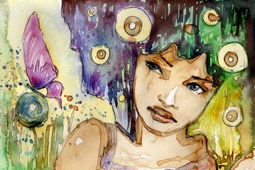 Photo sur Plexiglas Inspiration picturale portrait d& 39 une fille avec un papillon