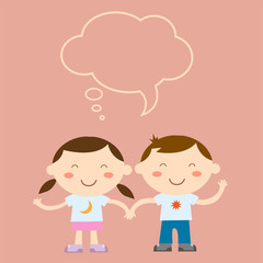 Vector of boy and girl on pink background
