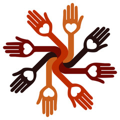 Caring loving circular hands vector.