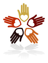 Circle of loving hands with copy space vector.