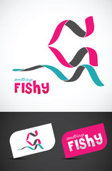 Stylized ribbon fish icon & business cards
