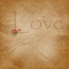 Love Text on Aged Paper with Rose
