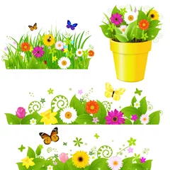 Türaufkleber Grünes Gras mit Blumen-Set © iadams