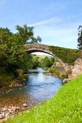 Fototapeta na wymiar Old bridge over Miera river in Lierganes town. Cantabria