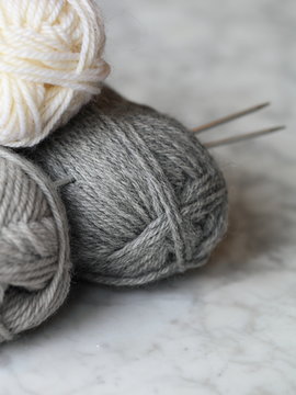 Knitting yarn and needles close-up