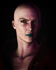Strong Bald Futuristic Sci-Fi Woman Artistic Portrait