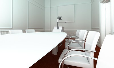 simple meeting room showing the rows of chair in white color
