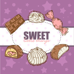 Retro card with tasty sweets