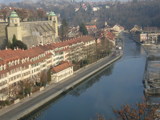 Switzerland, Bern, Aar river view from Kirchenfeld bridge