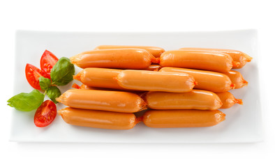 Sausages on white background