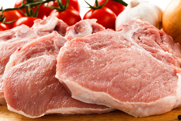 Fresh raw pork on cutting board