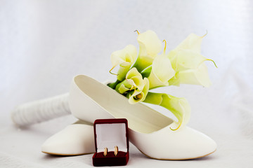 Wedding bouquet and shoes