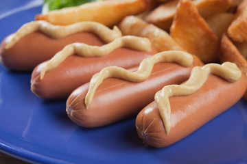 Hot dog sausage with mustard