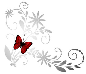Floral pattern with red butterfly