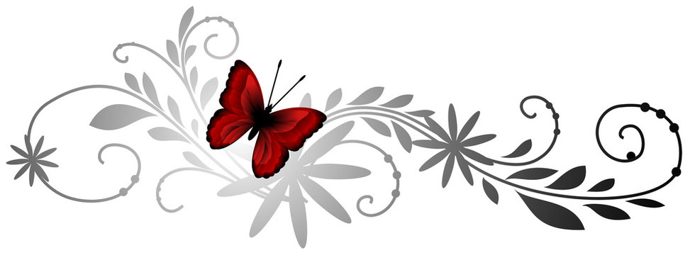 Floral pattern with red butterfly