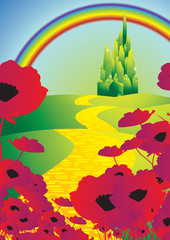 emerald city and poppies and rainbow
