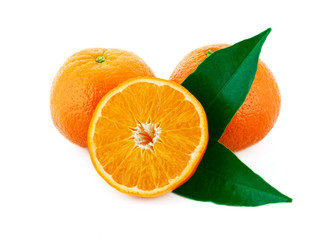 Two whole and one sliced mandarin