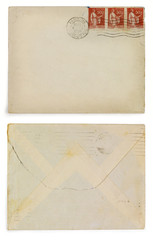 Past century envelope. Front and back view. Clipping path