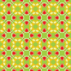 Seamless wallpaper with cheerful red tulips on a green backgroun
