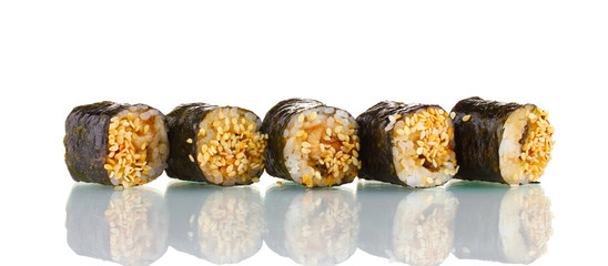 Tasty rolls in line isolated on white