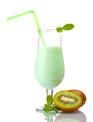 Milk shake with kiwi isolated on white