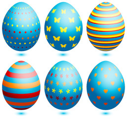 Set 6 Easter Eggs Different Patterns Blue