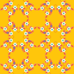 Warm yellow pattern design with seamless twigs, leaves and small