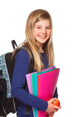 schoolgirl with folder smiling