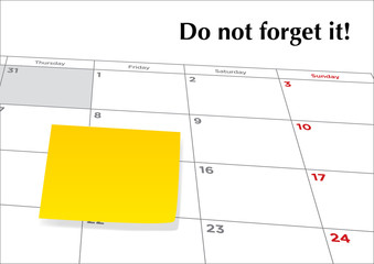 Yellow sticky note on a calendar.