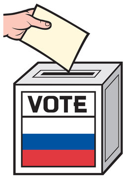 illustration of a ballot box with the flag of the russia