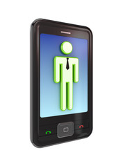 Modern mobile phone with 3d small person.