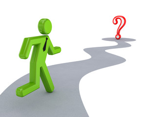 Running 3d small person and query mark.