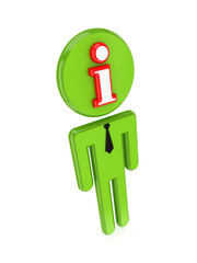 3d small person with Info sign on a face.