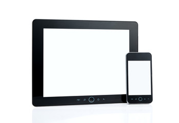Blank smart phone and digital tablet with clipping path