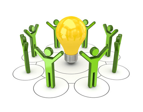3d small people around idea symbol.