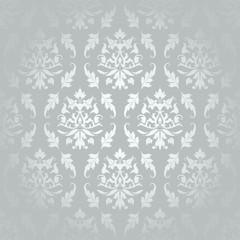 Seamless Damask Pattern Flowers & Leafs Silver