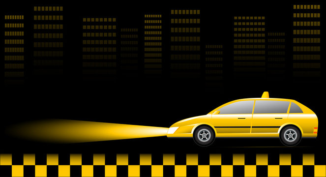 Visiting Card With Taxi Car On Urban Landscape