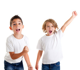 excited children kids happy screaming and winner gesture