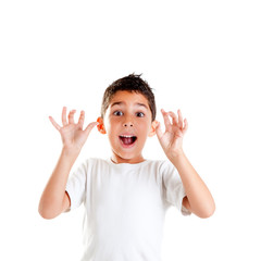 children with funny expression gesture open fingers