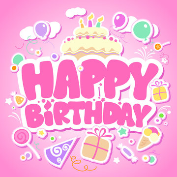 Happy Birthday pink card for girls
