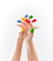 women's hands in paint