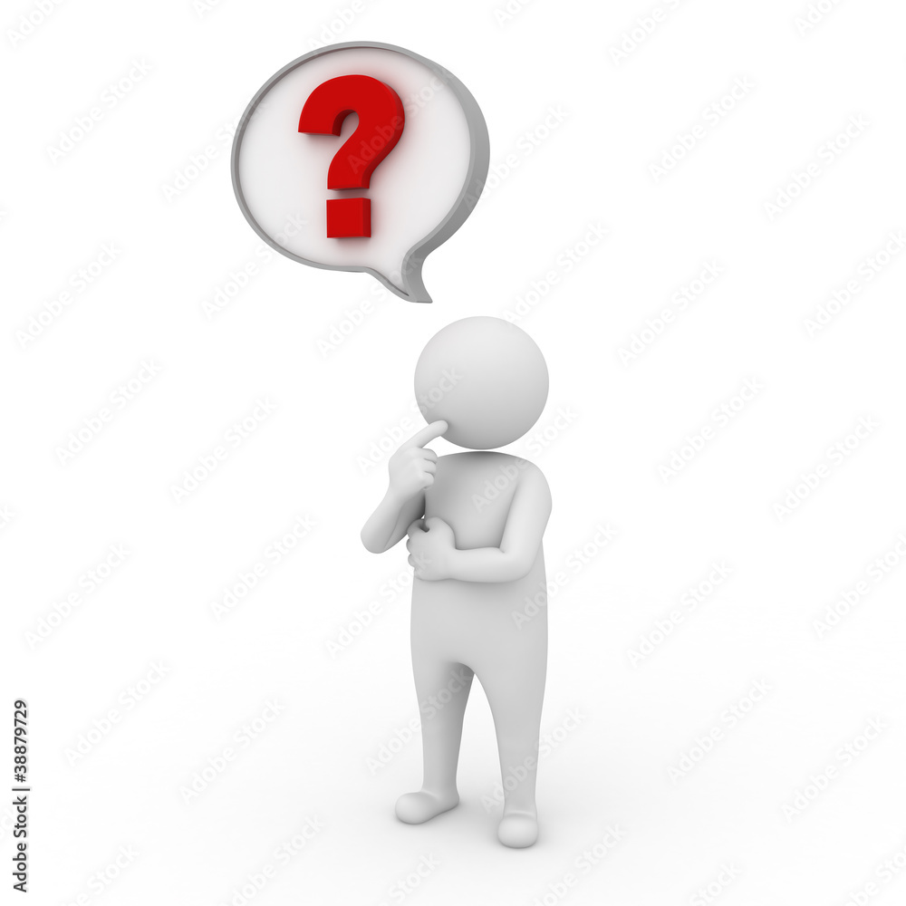 Poster 3d man with question mark in speech bubble