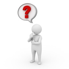 3d man with question mark in speech bubble