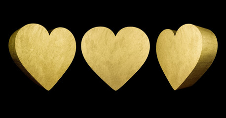 gold 3D love hearts
