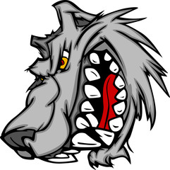 Wolf Mascot Vector Cartoon with Snarling Face