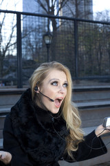 Girl with headset phone