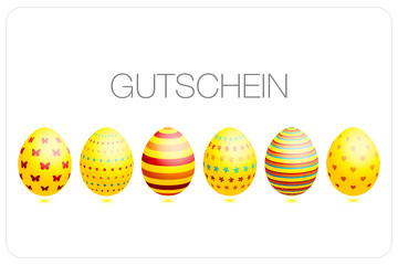 Gutschein 6 Ostereier Muster gelb