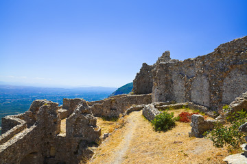 Ruins of old fort in Mystras, Greece